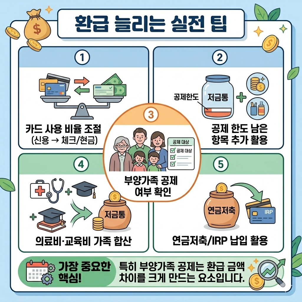 환급 늘리는 실전 팁을 알려주는 인포그래픽