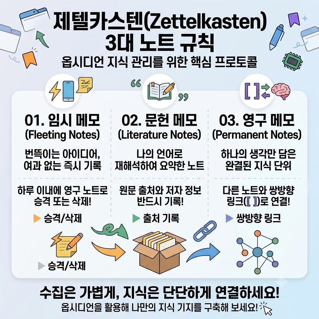 제텔카스텐 3대 노트 규칙 핵심 프로토콜 인포그래픽